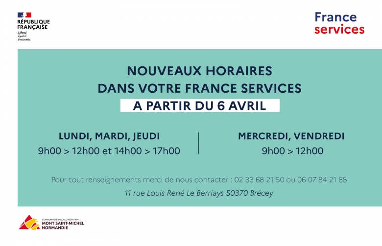 Nouveaux horaires dans votre France Services de Brecey 