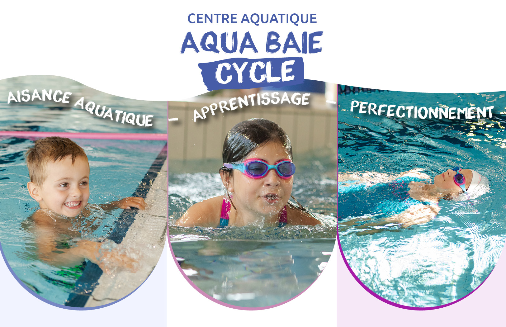 bassin de nage du centre Aqua baie, deux personnes nagent dans les lignes d'eau